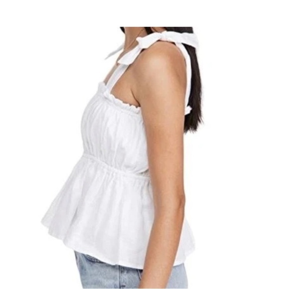 Faithful The Brand Camille Elegant White Linen Ruffle Strap Tank Top. Cropped - Picture 10 of 16